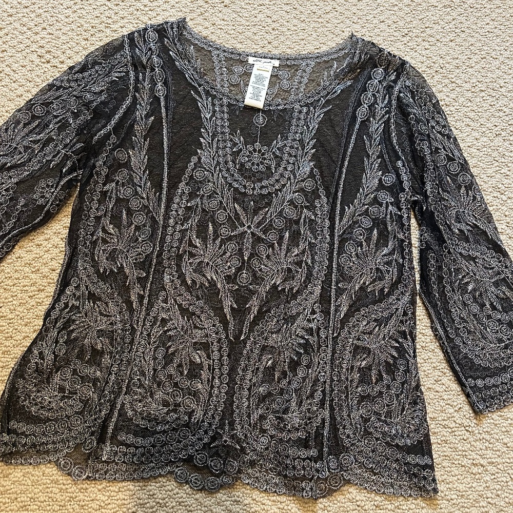 Ultra Pink Black Net with Metallic Detailing Party Top